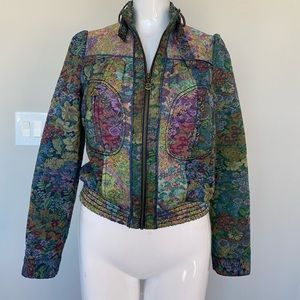 Desigual bomber jacket floral denim print size 38